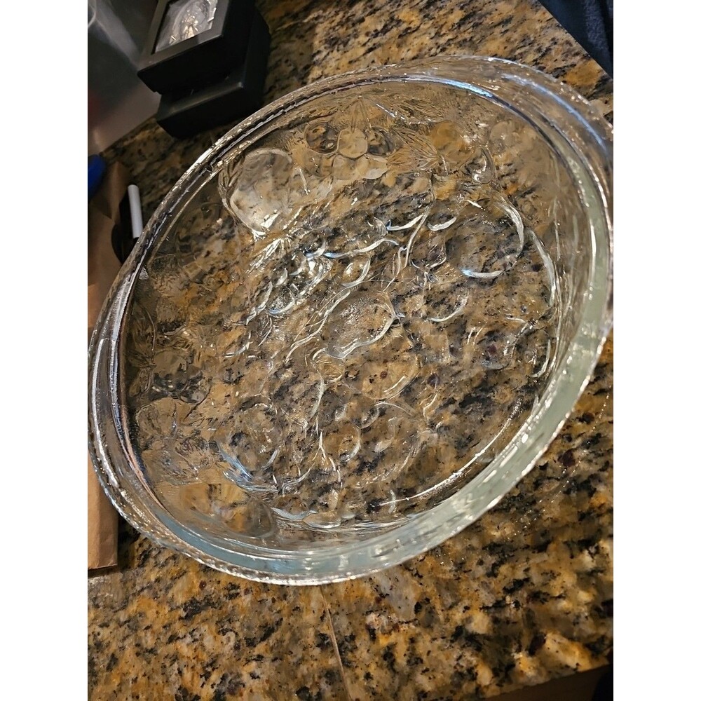 Libbey Glass Pie Plate Clear Glass Embossed "Orchard Fruit" Vintage Ovenproof